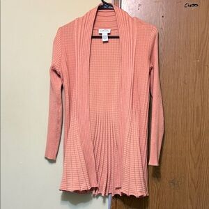 Carmen Marc Valvo Open Front Waterfall Cardigan S Coral Waffle Knit